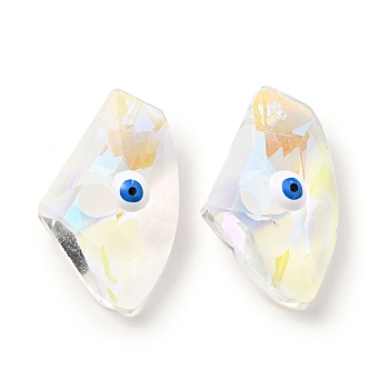 Transparent Glass Beads, with Enamel, Faceted, Polygon with Evil Eye Pattern, White, 23.5x38x13mm, Hole: 2mm