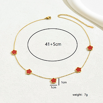 Golden Stainless Steel Flower Pendant Necklace for Women, Red, 16.14 inch(41cm)