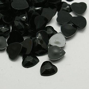 Imitation Taiwan Acrylic Rhinestone Cabochons, Flat Back & Faceted, Heart, Black, 12x12x2.5mm, about 500pcs/bag