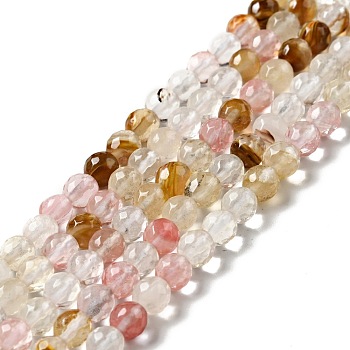 Cherry Quartz Glass Beads Strands, Round, Faceted, 6mm, Hole: 1mm, about 62pcs/strand, 14.57''(37cm)