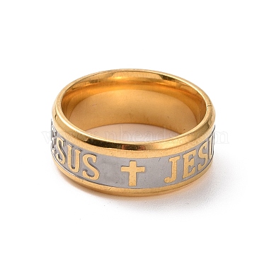 Cross & Word Jesus Pattern 201 Stainless Steel Finger Ring for Women(RJEW-I089-33GP)-2