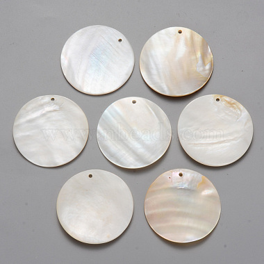 Seashell Color Flat Round Freshwater Shell Pendants