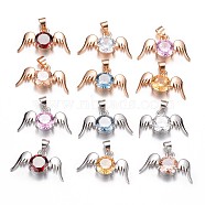 Brass Cubic Zirconia Pendant, Angel Wings, Mixed Color, 11.5x21x5mm, Hole: 4x5mm(X-ZIRC-P016-04M)