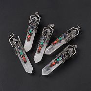 Natural Quartz Crystal Big Pendants, Rock Crystal, 7 Chakra Faceted Bullet Charms, with Rack Plating Antique Silver Tone Alloy Crown Findings, Cadmium Free & Lead Free, 84x20x19.5mm, Hole: 8x5mm(G-H281-02D)