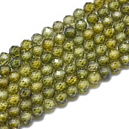 Cubic Zirconia Beads Strands, Faceted, Round, Olive Drab, 4mm, Hole: 0.8mm, about 91pcs/strand, 14.3 inch(36.5cm)(G-G792-47-07C)