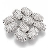 Rack Plating Brass Cubic Zirconia Beads, Long-Lasting Plated, Platinum, 12x8mm, Hole: 2mm(ZIRC-S052-066P)