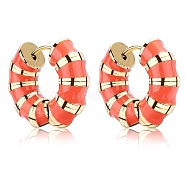 Enamel Striped Thick Hoop Earrings, Golden 316 Stainless Steel Jewelry for Women, Orange, 18x20.5x6mm, Pin: 0.9mm(JE1110F)