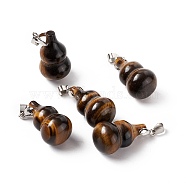 Natural Tiger Eye Pendants, with Platinum Tone Brass Findings, Gourd Charm, 29.5x18mm, Hole: 6x4mm(G-G846-02P-03)