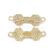 Brass Micro Pave Clear Cubic Zirconia Connector Charms, Bowknot Links, Real 18K Gold Plated, 26x9x3.5mm, Hole: 1.8mm(KK-E068-VB394)