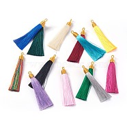 Nylon Tassel Big Pendants, with Iron Findings, Golden, Mixed Color, 86x9.5mm, Hole: 3x5mm(FIND-F008-F)