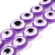 Resin Imitation Lampwork Beads Strands, Flat Round with Evil Eye, Dark Violet, 20x9mm, Hole: 1.4mm, about 20pcs/strand, 15.94 inch(40.5cm)(RESI-F032-01C)