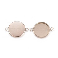 Ion Plating(IP) 304 Stainless Steel Cabochon Connector Settings, Plain Edge Bezel Cups, Flat Round, Rose Gold, Tray: 14mm, 21.5x16x2mm, Hole: 2mm(STAS-G127-14-14mm-RG)