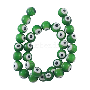 Handmade Italianate Lampwork Beads Strands, Evil Eye Style, Round, Green, about 12mm in diameter, hole: 2mm, about 31pcs/strand, 14 inch(X-D217-12mm-6)