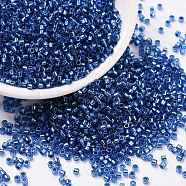 Cylinder Seed Beads, Silver Lined, Round Hole, Uniform Size, Blue, 2x1.5mm, Hole: 0.8mm, about 888pcs/10g(X-SEED-H001-G12)