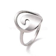 201 Stainless Steel Oval with Wave Finger Ring, Hollow Wide Ring for Women, Stainless Steel Color, US Size 6 1/2(16.9mm)(RJEW-J051-40P)