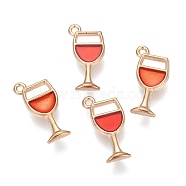 Alloy Enamel Pendants, Wine Glass, Light Gold, Red, 20x8x2mm, Hole: 1mm(A-ENAM-G124-06B)