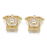 Brass Micro Pave Clear Cubic Zirconia Charms, Fish tail, Real 18K Gold Plated, 13x14x4.5mm, Hole: 1.2mm(KK-N238-043)