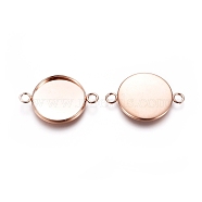 201 Stainless Steel Cabochon Connector Settings, Plain Edge Bezel Cups, Flat Round, Rose Gold, Tray: 16mm, 18x25x2mm, Hole: 2mm(STAS-E484-45E-RG)