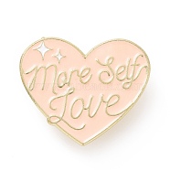 Word More Self Love Enamel Pin, Golden Alloy Feminism Brooch for Backpack Clothes, PeachPuff, 26x31x2mm, Pin: 1.2mm.(JEWB-D013-02D)