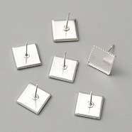 Brass Stud Earring Settings, Square, Platinum, 11x11x1.5mm, Pin: 0.8mm, Tray: 10.2x10.2mm(KK-WH0080-01B)