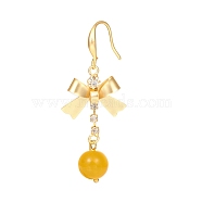Natural Agate Dangle Earring, with Clear Cubic Zirconia and Brass Findings, Bowknot, Golden, 54mm, Pin: 1mm(EJEW-I242-07G)