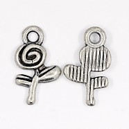 Great Valentines Day Gift Ideas Tibetan Style Alloy Charms, Rose, Cadmium Free & Lead Free, Antique Silver, 15.5x9.5x2.5mm, Hole: 2mm(X-LF10736Y)