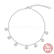 925 Sterling Silver Cable Chain Anklet, Round, Real Platinum Plated, 8-5/8 inch(22cm)(AJEW-Z029-13P)