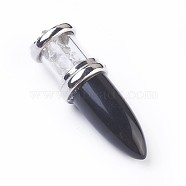 Natural Obsidian Big Pendants, with Platinum Tone Brass Findings, Bullet, 50~53x16~17mm, Hole: 5x7~8mm(X-G-F639-08B)