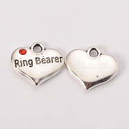 Wedding Theme Antique Silver Tone Tibetan Style Heart with Ring Bearer Rhinestone Charms, Cadmium Free & Lead Free, Hyacinth, 14x16x3mm, Hole: 2mm(TIBEP-N005-15D)
