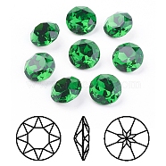 Pointed Back & Back Plated Glass Rhinestone Cabochons, Grade A, Faceted, Flat Round, Fern Green, 8x4.5mm(RGLA-J012-8mm-291)