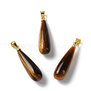 Natural Tiger Eye Teardrop Pendants, with Ion Plating(IP) Golden Plated Brass Findings, 26.5x7.5mm, Hole: 4.3x3.5mm(G-Q005-03G-02)