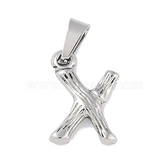 Non-Tarnish 304 Stainless Steel Pendants, Bamboo Style, Stainless Steel Color, Letter.X, 19x14x3mm, Hole: 3x7mm(STAS-F235-01P-X)