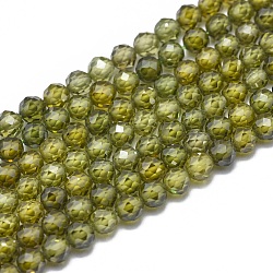 Cubic Zirconia Beads Strands, Faceted, Round, Olive Drab, 4mm, Hole: 0.8mm, about 91pcs/strand, 15 inch(38cm)(G-G792-47-07C)
