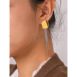 Two Tone 304 Stainless Steel Tassel Stud Earrings for Women, Golden & Stainless Steel Color, Flat Round, 80x17.8mm(WGFF38F-01)