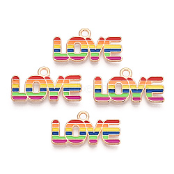 Rainbow Color Pride Alloy Enamel Pendants, Word Love Charms, Light Gold, Colorful, 11.5x21.7x1.5mm, Hole: 2mm(ENAM-K067-19)