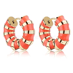Enamel Striped Thick Hoop Earrings, Golden 316 Stainless Steel Jewelry for Women, Orange, 18x20.5x6mm, Pin: 0.9mm(JE1110F)