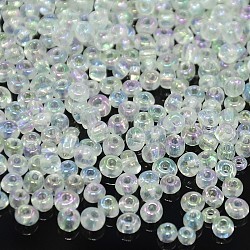 Round Glass Seed Beads, Transparent Colours Rainbow, Round, Clear, 4mm(SEED-A007-4mm-161)