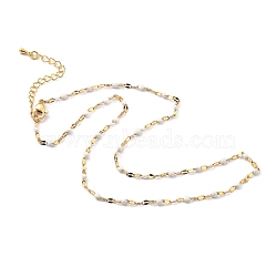 304 Stainless Steel Link Chain Necklaces, with Enamel and Lobster Claw Clasps, Golden, White, 15.75 inch(40cm)(NJEW-JN03084-02)