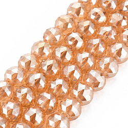 Electroplate Transparent Glass Beads Strands, Faceted, Round, Sandy Brown, 8.5x10mm, Hole: 2mm, about 72pcs/strand, 19.84 inch(50.4cm)(EGLA-T008-23-B02)