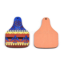 Single Face Printed Basswood Big Pendants, Bag Charm, Blue, 60x43.5x3mm, Hole: 2mm(WOOD-N006-197D)