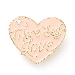 Word More Self Love Enamel Pin, Golden Alloy Feminism Brooch for Backpack Clothes, PeachPuff, 26x31x2mm, Pin: 1.2mm.(JEWB-D013-02D)