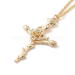 304 Stainless Steel Cross with Flower Pendant Necklaces for Women, Golden, 17.28 inch(43.9cm)(NJEW-A020-03A-G)