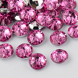 2-Hole Taiwan Acrylic Rhinestone Flat Round Buttons, Faceted & Silver Plated Pointed Back, Camellia, 10x4mm, Hole: 1mm(BUTT-F015-10mm-08)