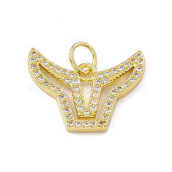 Rack Plating Brass Micro Pave Cubic Zirconia Pendants, with Jump Ring Cadmium Free & Lead Free, Long-Lasting Plated, Cattle Head Charm, Real 18K Gold Plated, 16.5x21.5x2.5mm, Hole: 4.6mm(ZIRC-I061-11G)