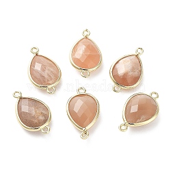 Natural Sunstone Links connectors, with Golden Tone Brass Findings, Teardrop, 22x12x5mm, Hole: 1.6mm(G-L514-015C)