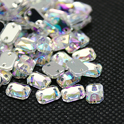 Sew on Rhinestone, Taiwan Acrylic Rhinestone, Two Holes, Garments Accessories, Faceted, Rectangle, Colorful, 14x10x3.5mm, Hole: 1mm(X-ACRT-M011-10x14mm-14)