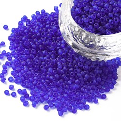 Glass Seed Beads, Frosted Colors, Round, Blue, 2mm(SEED-A008-2mm-M8)