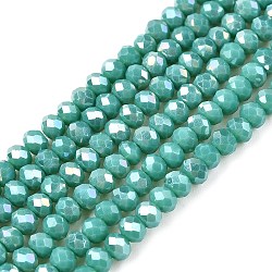 Electroplate Glass Beads Strands, Opaque Solid Color, AB Color Plated, Faceted, Rondelle, Light Sea Green, 2.9~3.3x2mm, Hole: 0.8mm, about 148~150pcs/strand, 39.5~40cm(EGLA-A044-P2mm-B31)