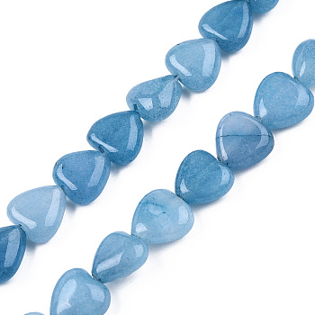 Natural Aquamarine Round Beads Strands, Dyed, Heart, 9.5~10.5x9.5~10.5x4.5~5.5mm, Hole: 1mm, about 40pcs/strand, 15.35 inch(39cm)