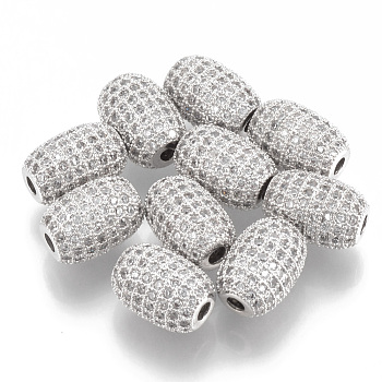 Rack Plating Brass Cubic Zirconia Beads, Long-Lasting Plated, Platinum, 12x8mm, Hole: 2mm